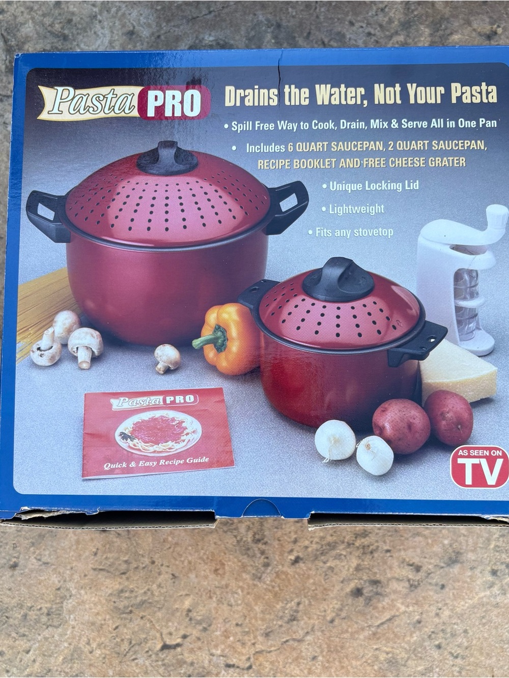 Pasta Pro Cook Drain & Serve As Seen On TV 2 Quart & 6 Quart Cheese Grater NIB
